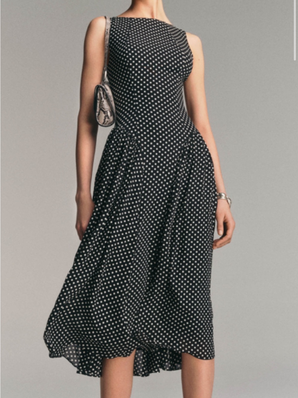 Reformation Anelis Dress 
 Black and White Polka Caviar Dot Midi Dress